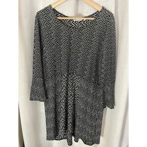 Habitat Black White Print‎ Tunic Long Sleeve Large Lagenlook Travel Comfortable